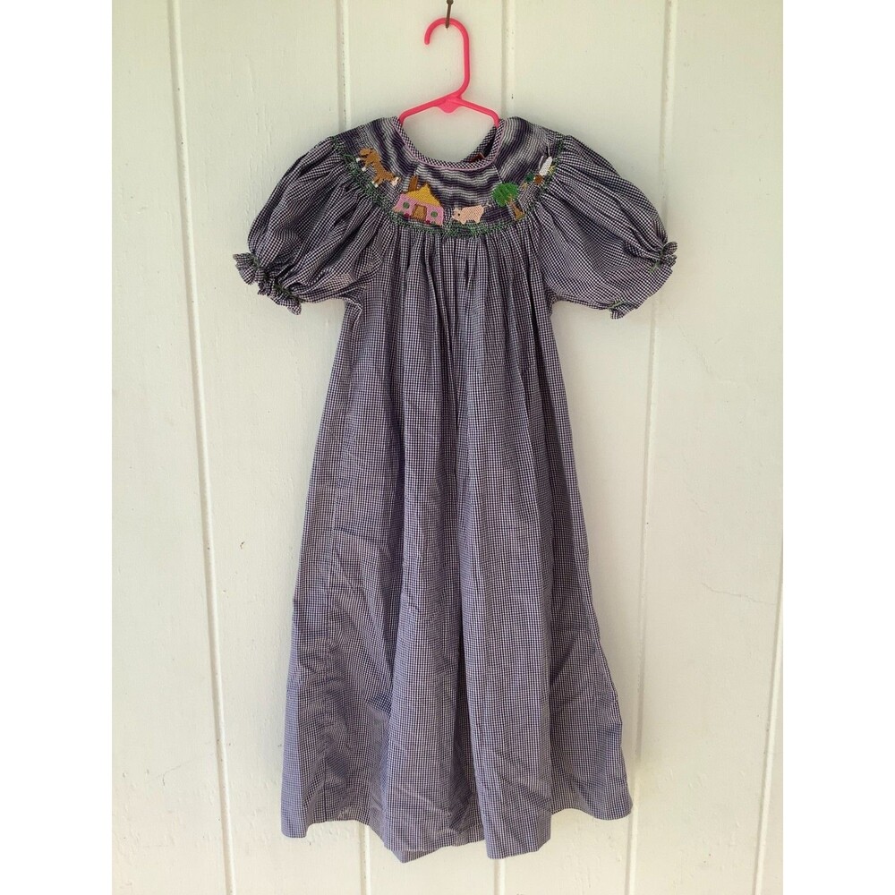 Vintage Chocolate Soup Girls Farm Theme Blue Embroidered Jumper Dress Size 8